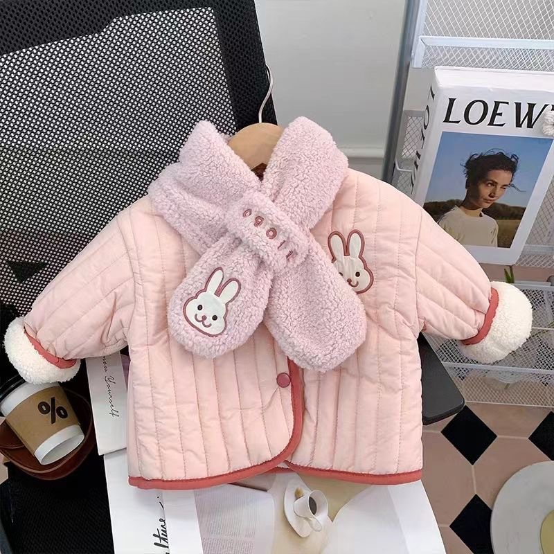 Baby Clothing Zipper - 新生児の男の子と女の子のためのベビーウォームジャケット、カジュアルな冬用コットンコート、長袖の幼児用ジッパー付き服、スカーフ付き