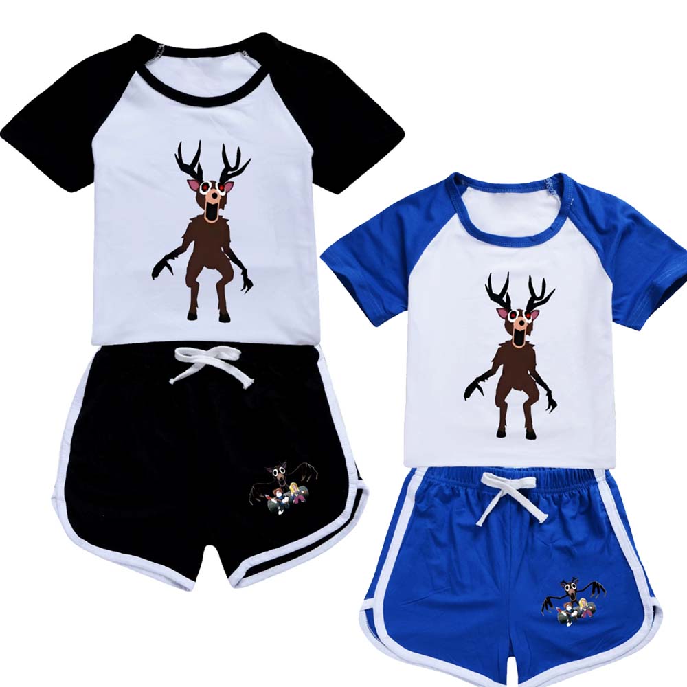 Baby Clothing Night - 99 夜の森鹿パジャマセット夏子供半袖 Tシャツパジャマパジャマモンスター鹿ベビースーツ服
