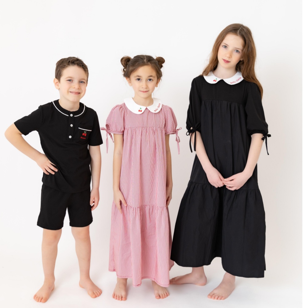 Baby Clothing Night - AP SS26 金曜日の夜ピンストライプコレクションキッズボーイズガールズコットンストライプマキシドレスシャツベビーセット家族マッチング服