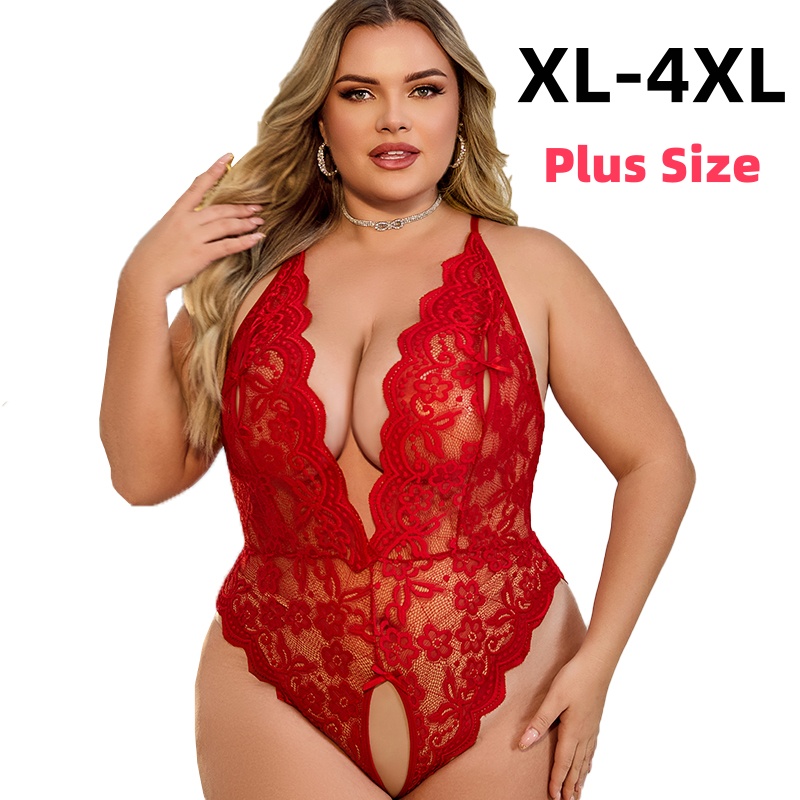 Baby Clothing Night - XL-4XL クロッチレスレースボディスーツセクシーな夏のランジェリー女性のためのシースルーエロティックなフェティッシュナイトドレス大きいサイズのアピール服