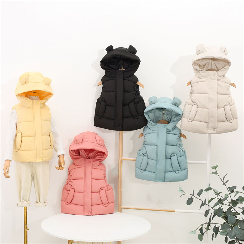 Baby Clothing Zipper - 子供用フード付きウォームダウンベスト,秋冬服,ベビージャケット,チョッキ,ジッパー付きベスト,男の子と女の子用,新しいコレクション2023