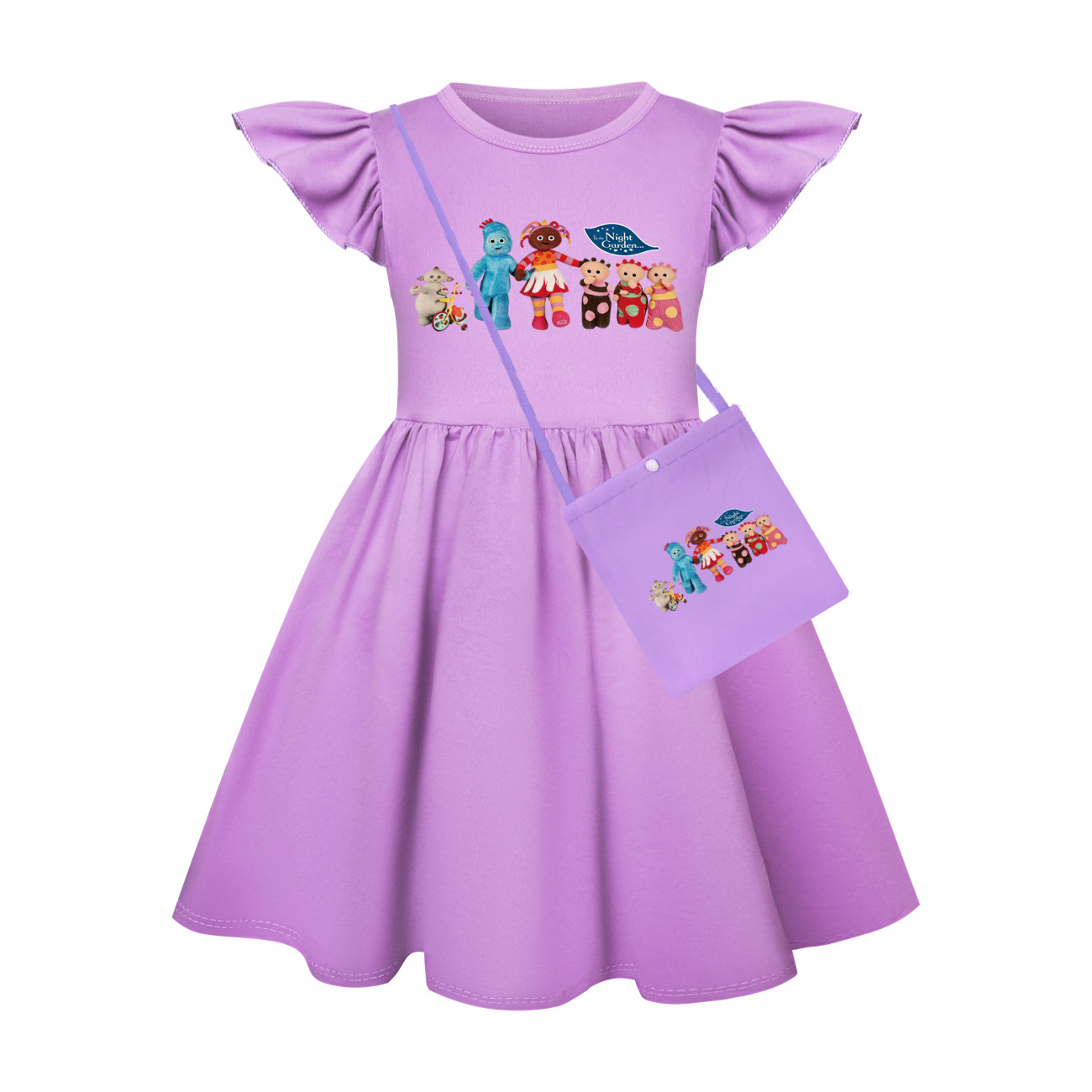 Baby Clothing Night - ナイトガーデンの漫画テレビドラマ風ドレス キッズ マッカパッカ グラフィック服 女の子用フライングスリーブカジュアルドレス 子供服