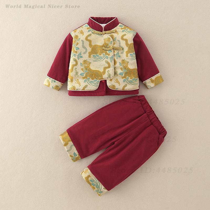 Baby Clothing Sets Boy - 秋冬厚手の唐スーツ子供伝統的な中国衣装漢服長袖オリエンタル衣装赤ちゃん新年服