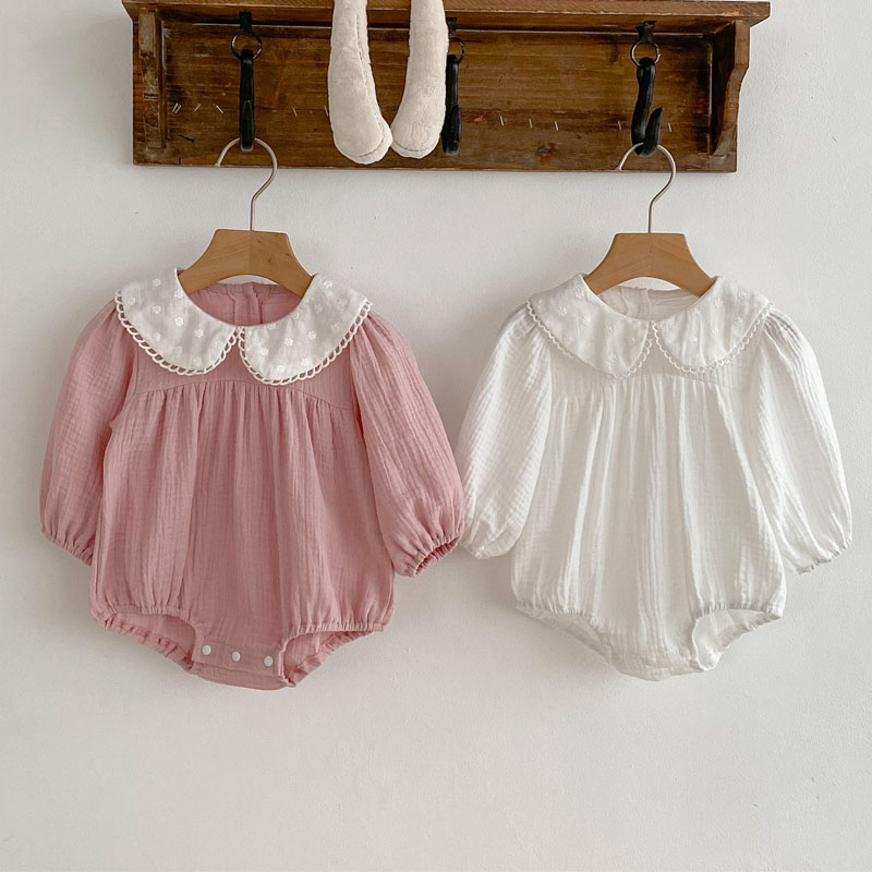 Baby Clothing Bundles - 女の赤ちゃんのためのレースの襟付きワンピースロンパース新生児の女の子のための綿の服、幼児のためのかわいいプリンセス衣装、秋と春