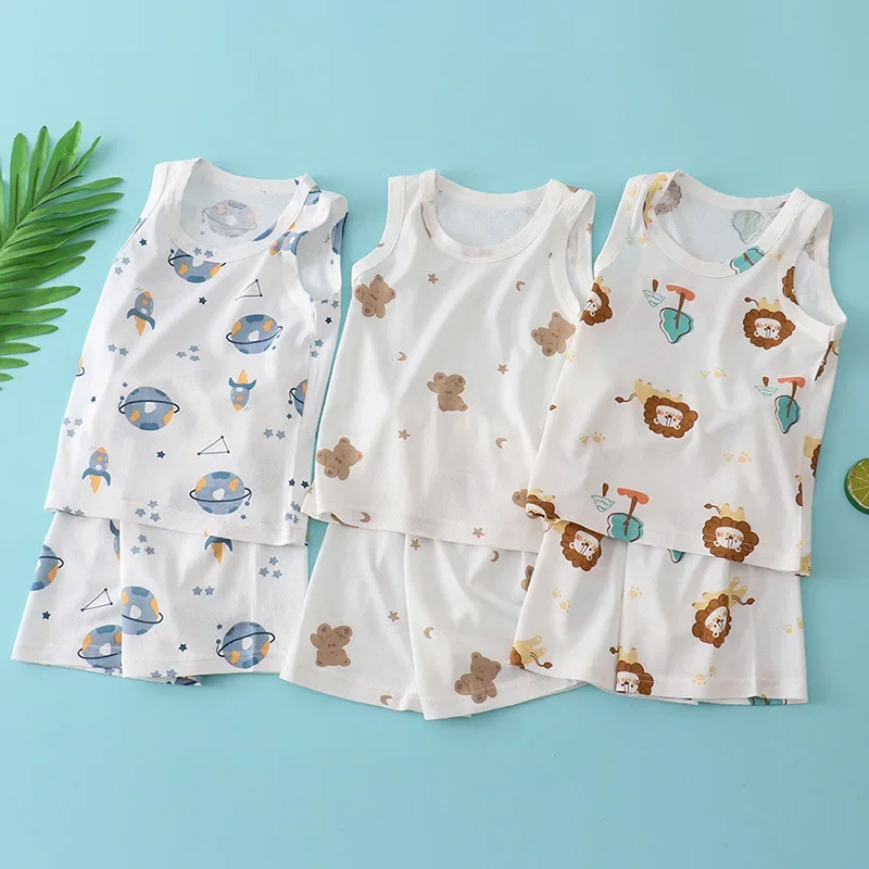 子供竹綿ベストスーツ夏薄いノースリーブ服かわいい漫画プリント - Baby Clothing Bundles のレビューと価格