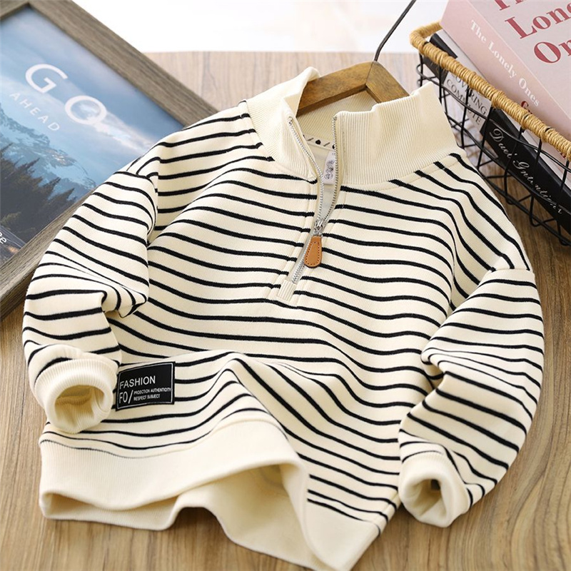 男の子ストライプトレーナー春秋女の子カジュアルプルオーバービ - Baby Clothing Zipper のレビューと価格