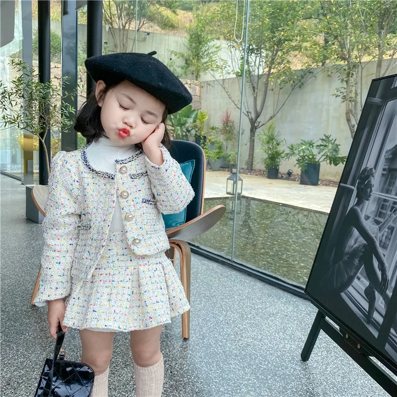 女の子ツイードセット服秋子供ブティック服スーツ子供コートとス - Baby Clothing Bundles のレビューと価格